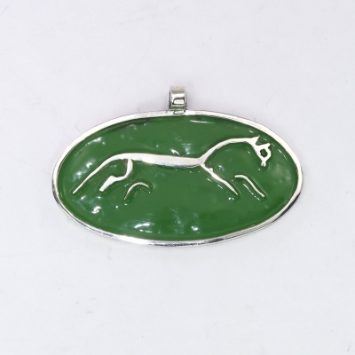 Silver Uffington White horse pendant with enamelled background